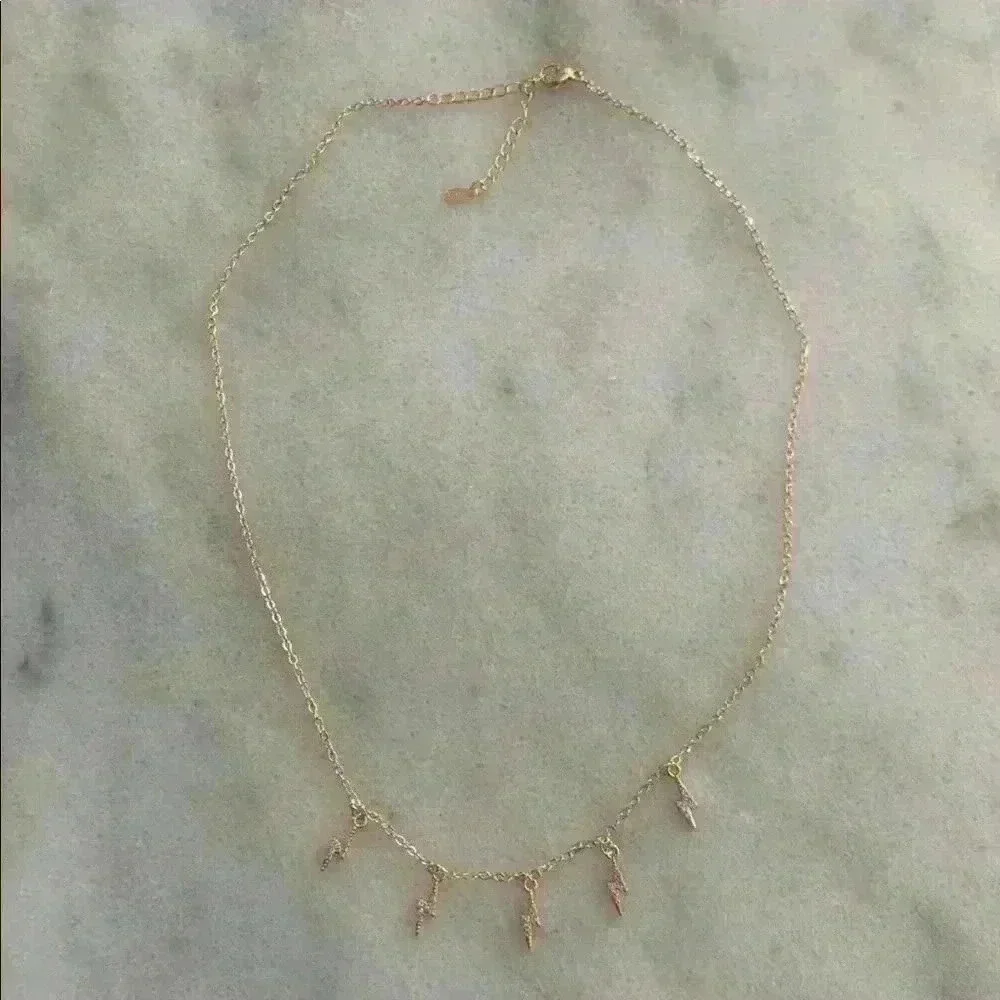 COPY - Gold Crystal Lightning Bolt Charm Chain Necklace - Picture 3 of 4